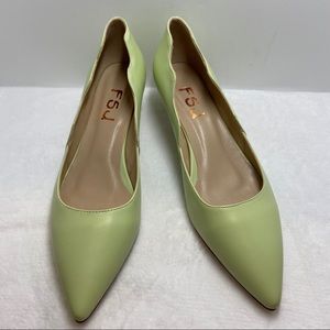 Mint Green Pointed Toe Curve Low Kitten Heel Pumps